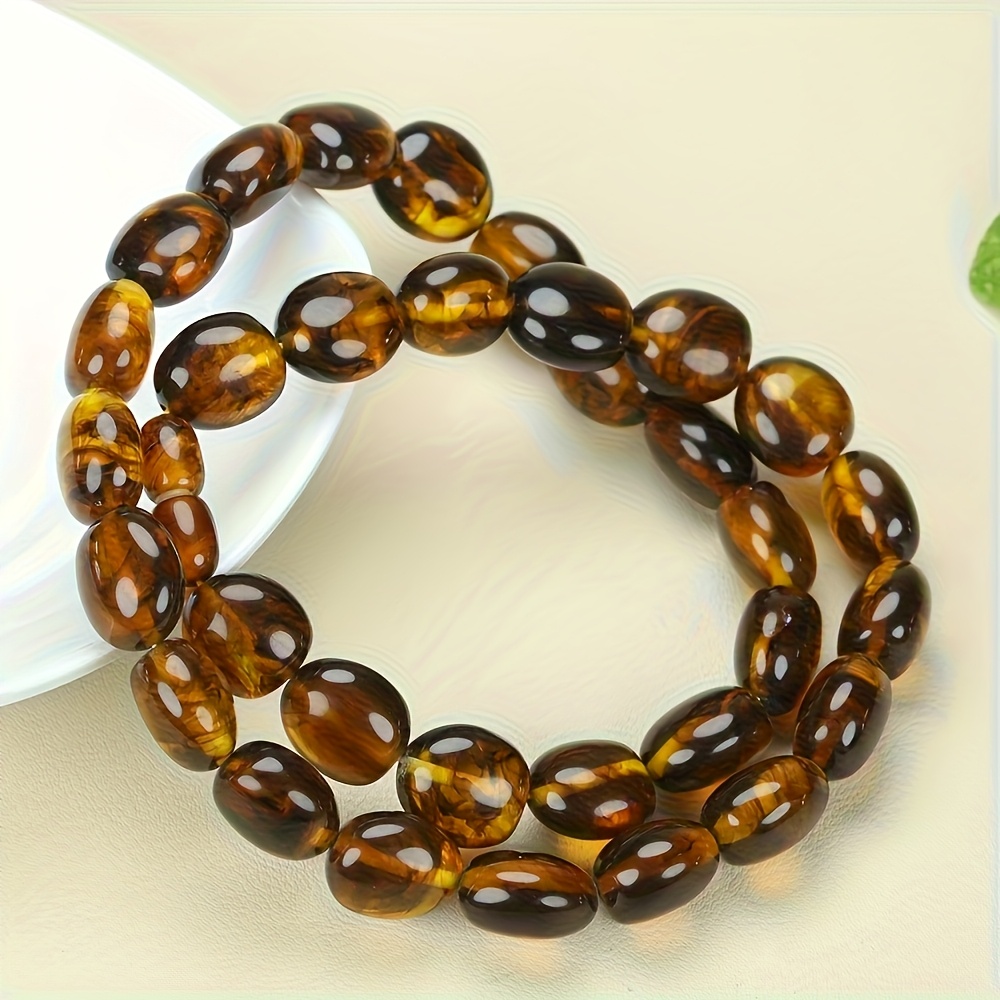 Unisex Elegant Brown and Red Amber Beaded Necklace
